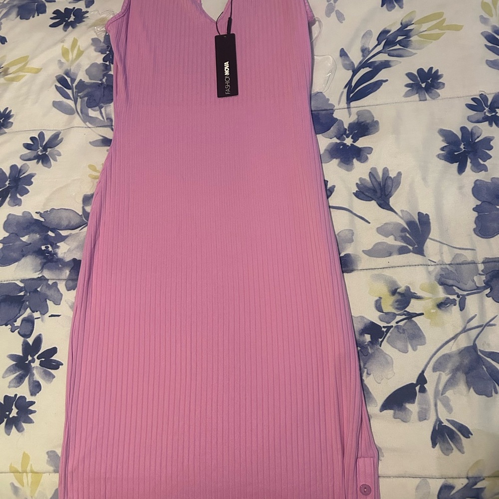 Fashion Nova Pink Ribbed Sheath Midi Dress